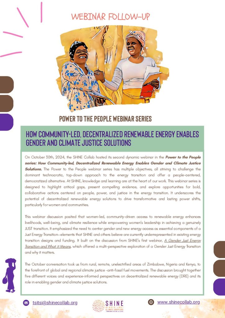 How communities led decentralised renewable energy enables gender and climate justice solutions